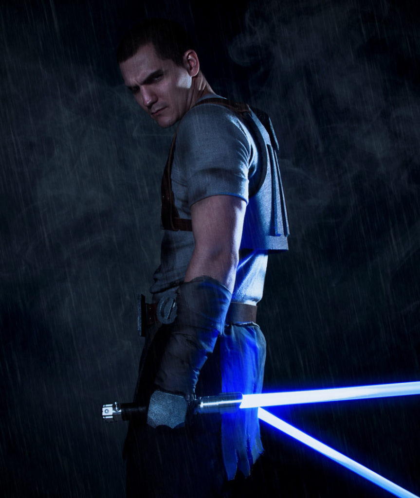 Saber_Forge_Photoshoot_Ads_Graphics_Costume_Peterman_Design_Firm_man jedi dual wielding side